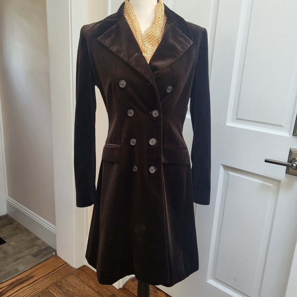 Beautiful and Unique Vintage Ralph Lauren Coat Brown Velour 100% Cotton Small